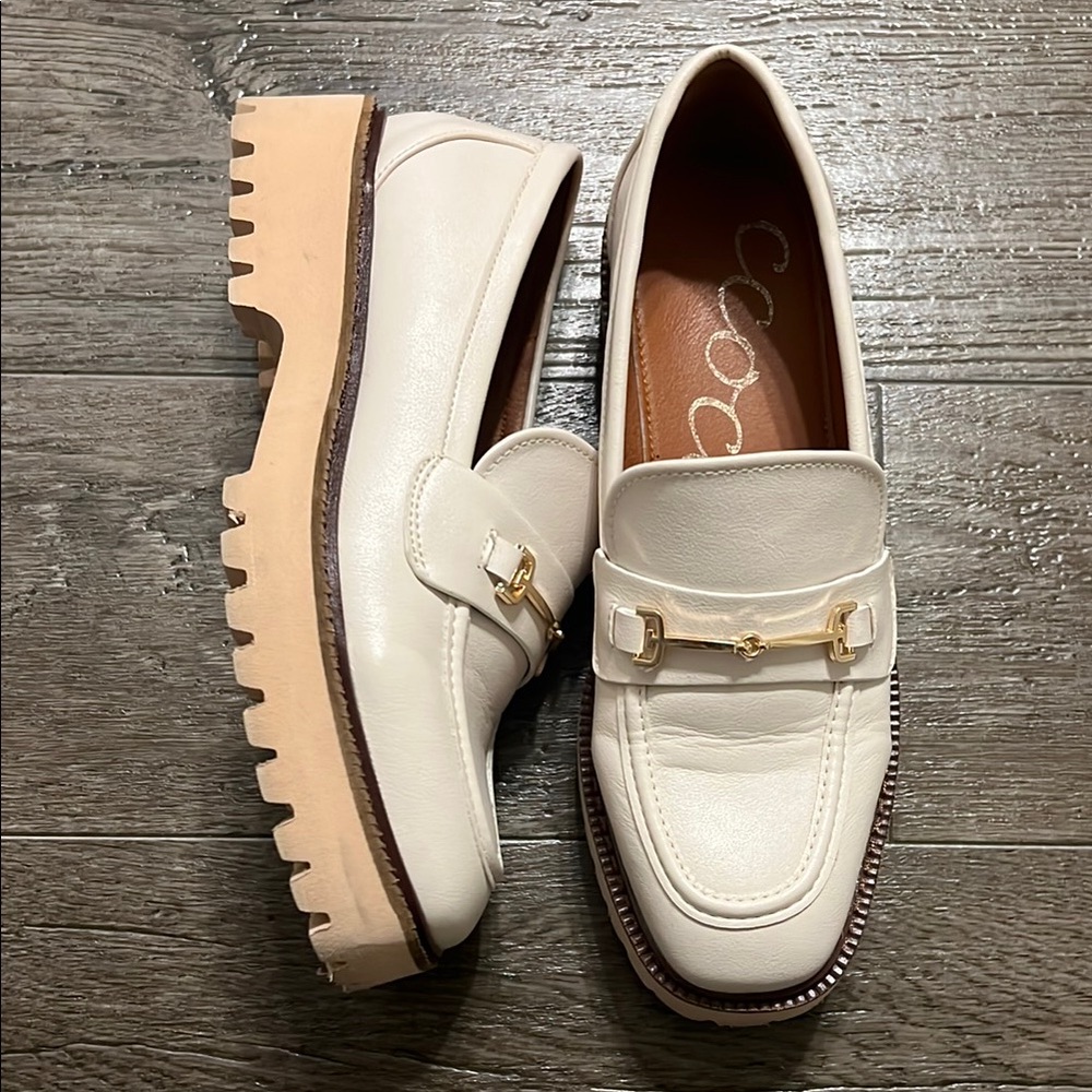 White & Gold Lug Loafers